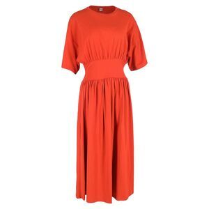 Totême Gathered Jersey Midi Dress in Red Cotton